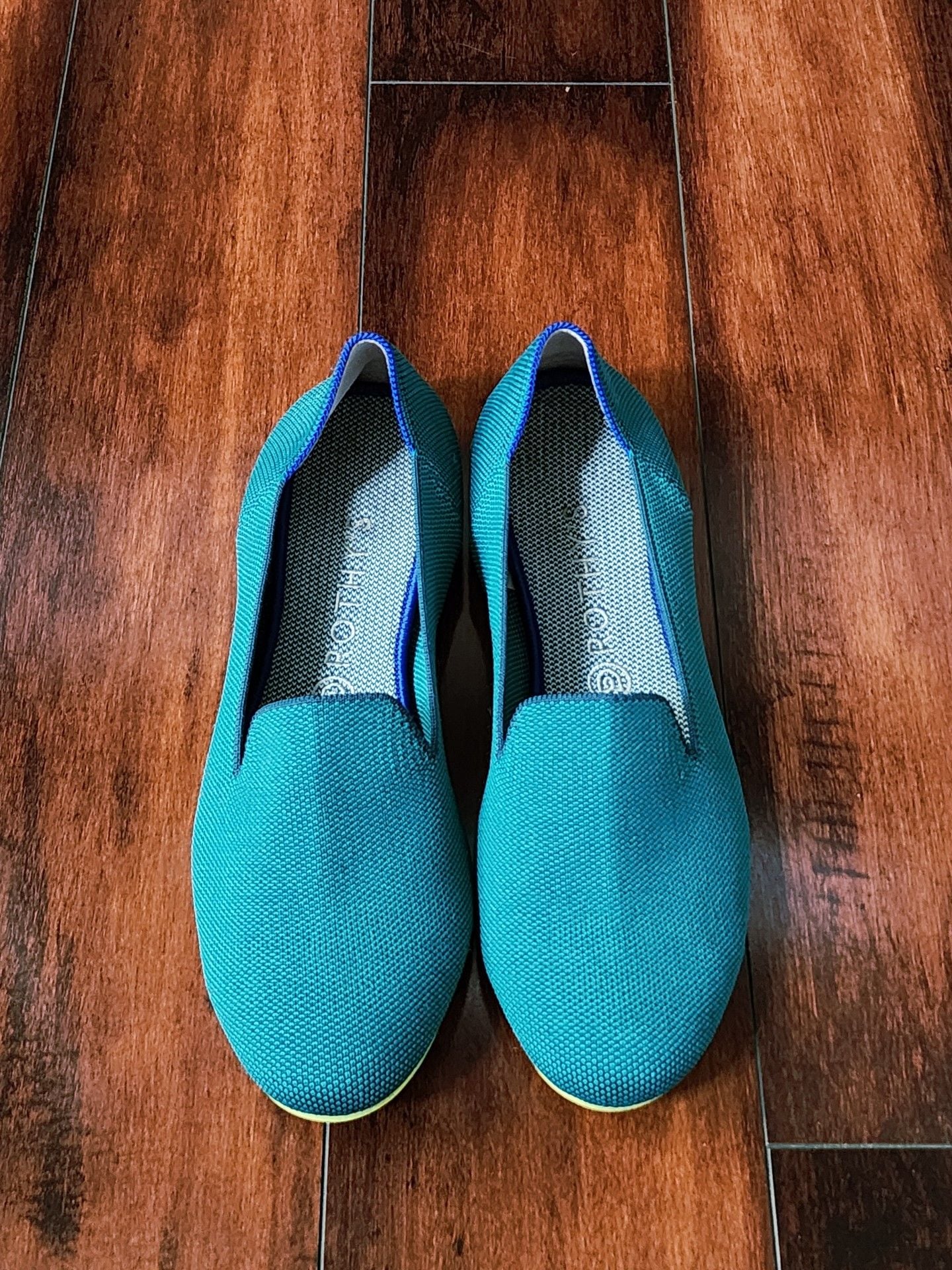 Rothy's The Loafer Size 10.5 Teal Blue Knit Flats 3