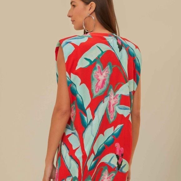 Farm Rio Summer Foliage Botanical Tropical Shirt Dress Size XXS (oversized) 4