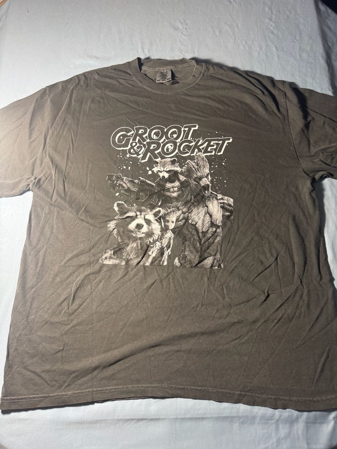Comfort Colors Groot and Rocket T-Shirt Size 2XL Gray Marvel Graphic Tee 1