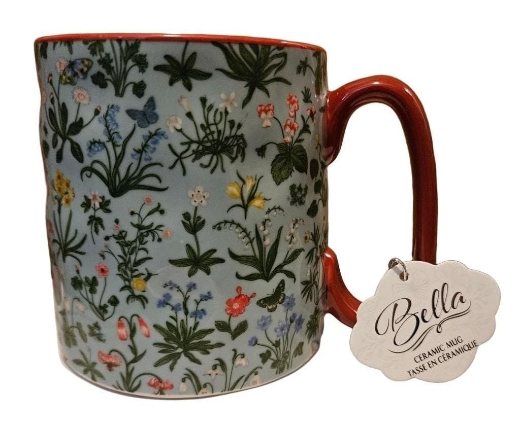 10 Strawberry Street Bella Autumn Floral Ceramic Mug Butterfly Dimpled 14 oz 1