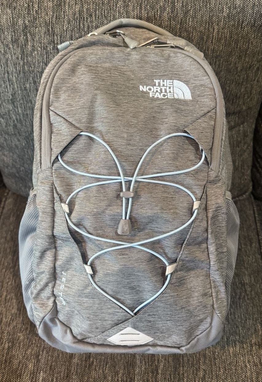 The North Face Jester Backpack Heather Gray with Powder Blue Detail Laptop School Travel Bag 2