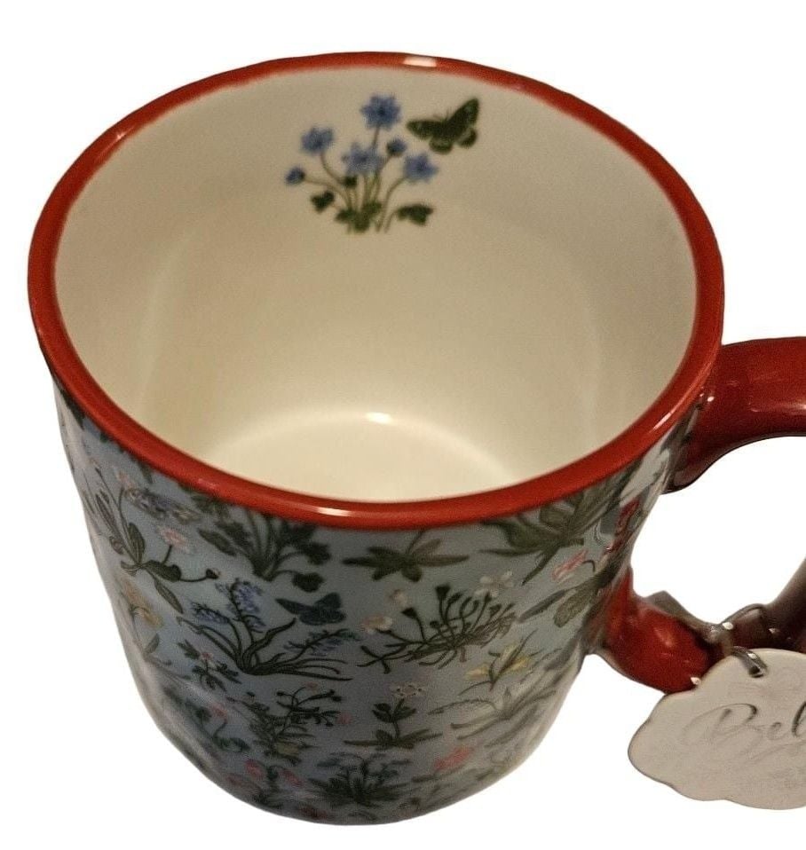10 Strawberry Street Bella Autumn Floral Ceramic Mug Butterfly Dimpled 14 oz 2