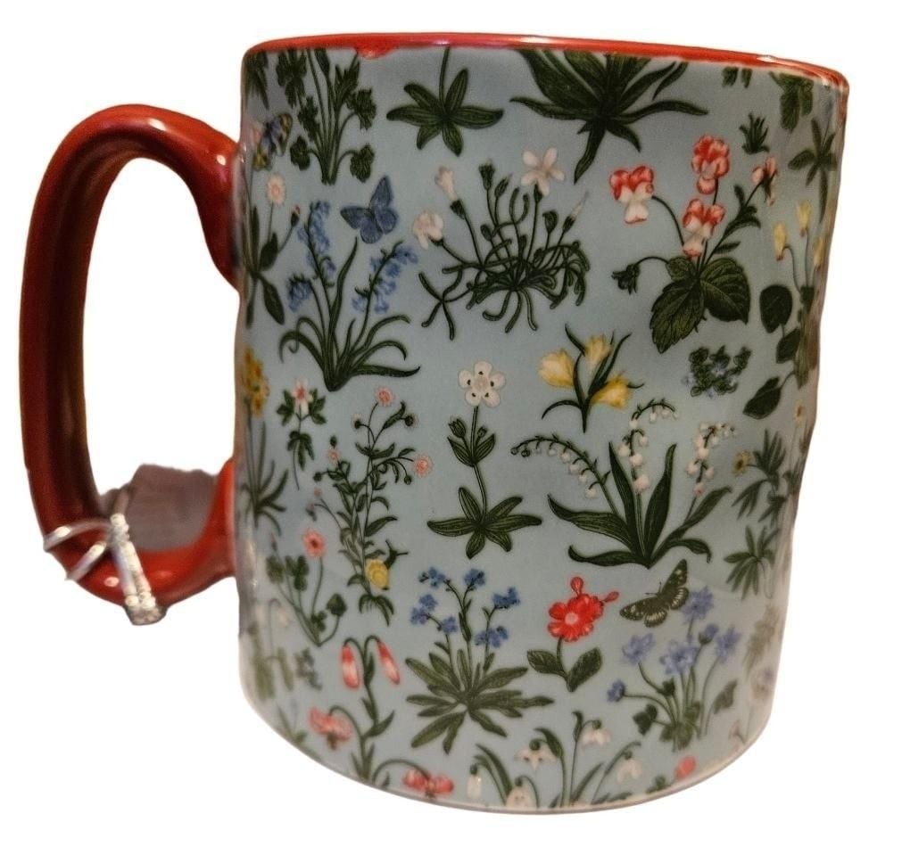 10 Strawberry Street Bella Autumn Floral Ceramic Mug Butterfly Dimpled 14 oz 3