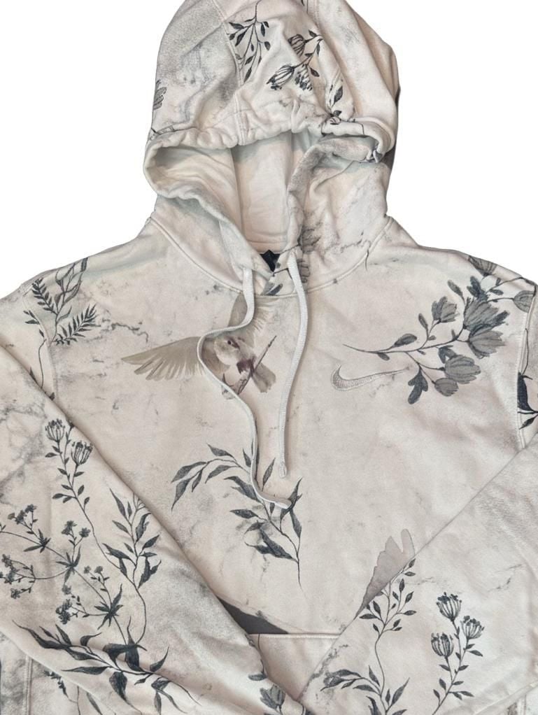 Nike Floral Dove Bird Print Pullover Hoodie Size M White 2