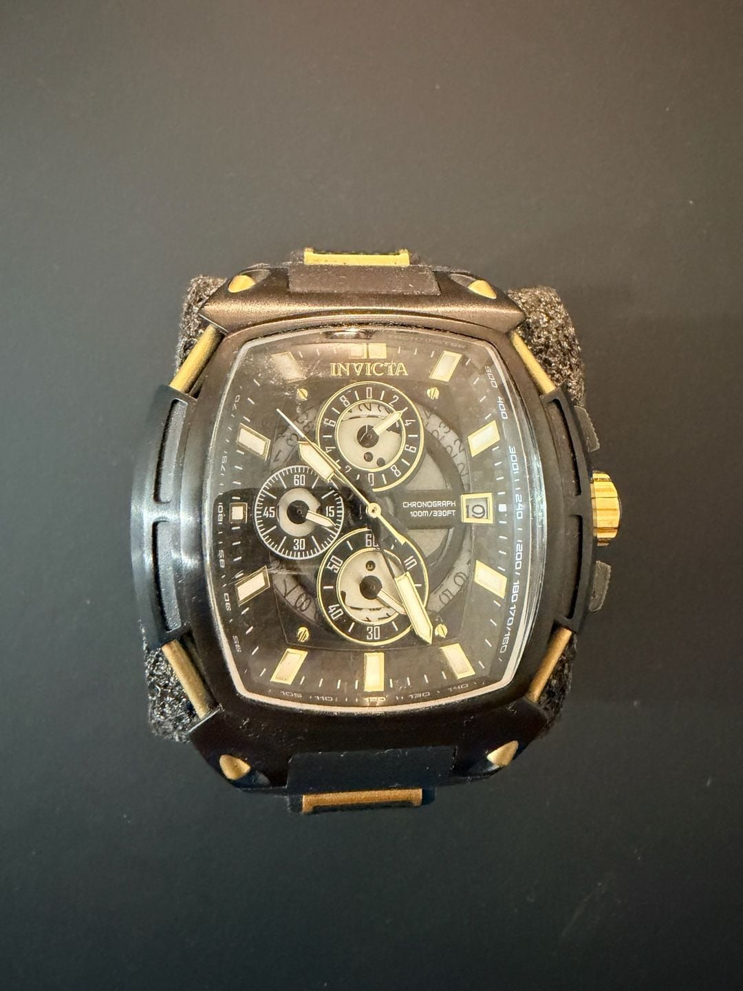 Invicta Chronograph Black And Gold Tonneau Watch 2