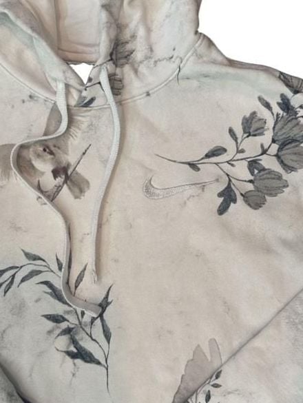 Nike Floral Dove Bird Print Pullover Hoodie Size M White 3