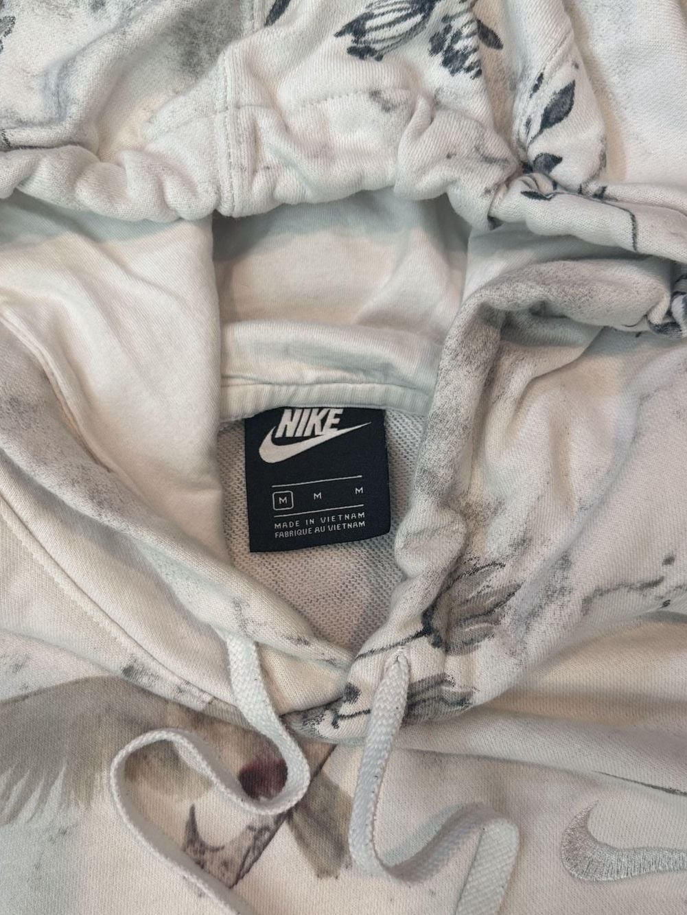 Nike Floral Dove Bird Print Pullover Hoodie Size M White 4