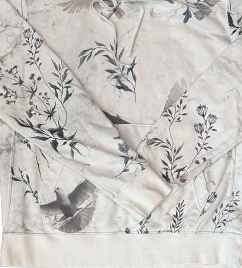 Nike Floral Dove Bird Print Pullover Hoodie Size M White 5