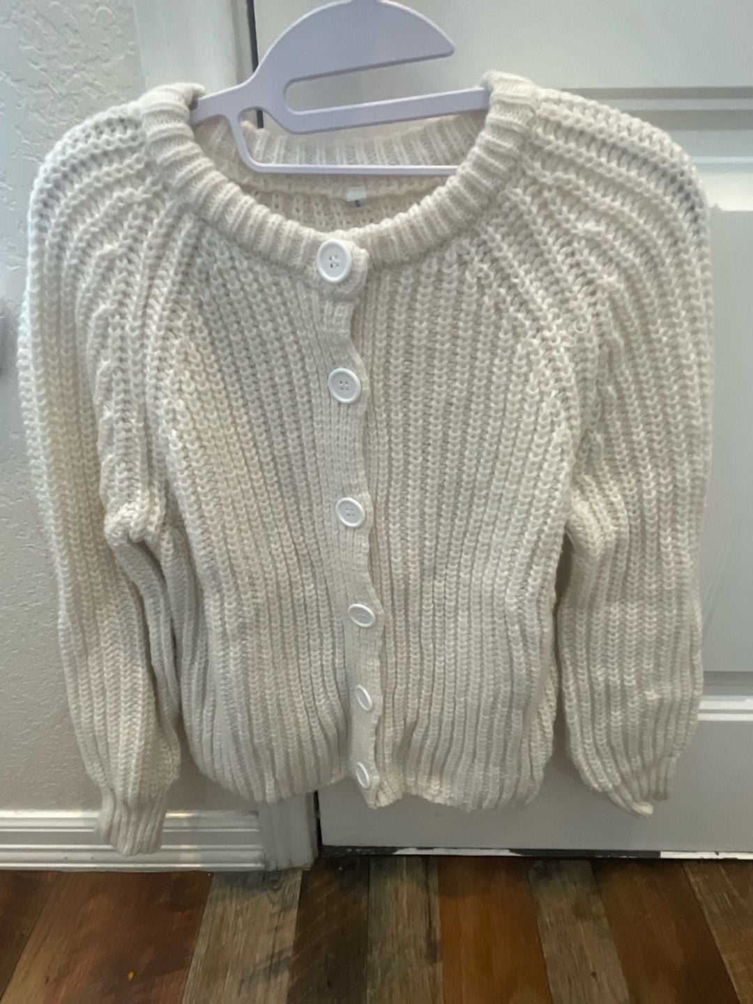 YKR Chunky Knit Cardigan Size S White Button Up Sweater 2