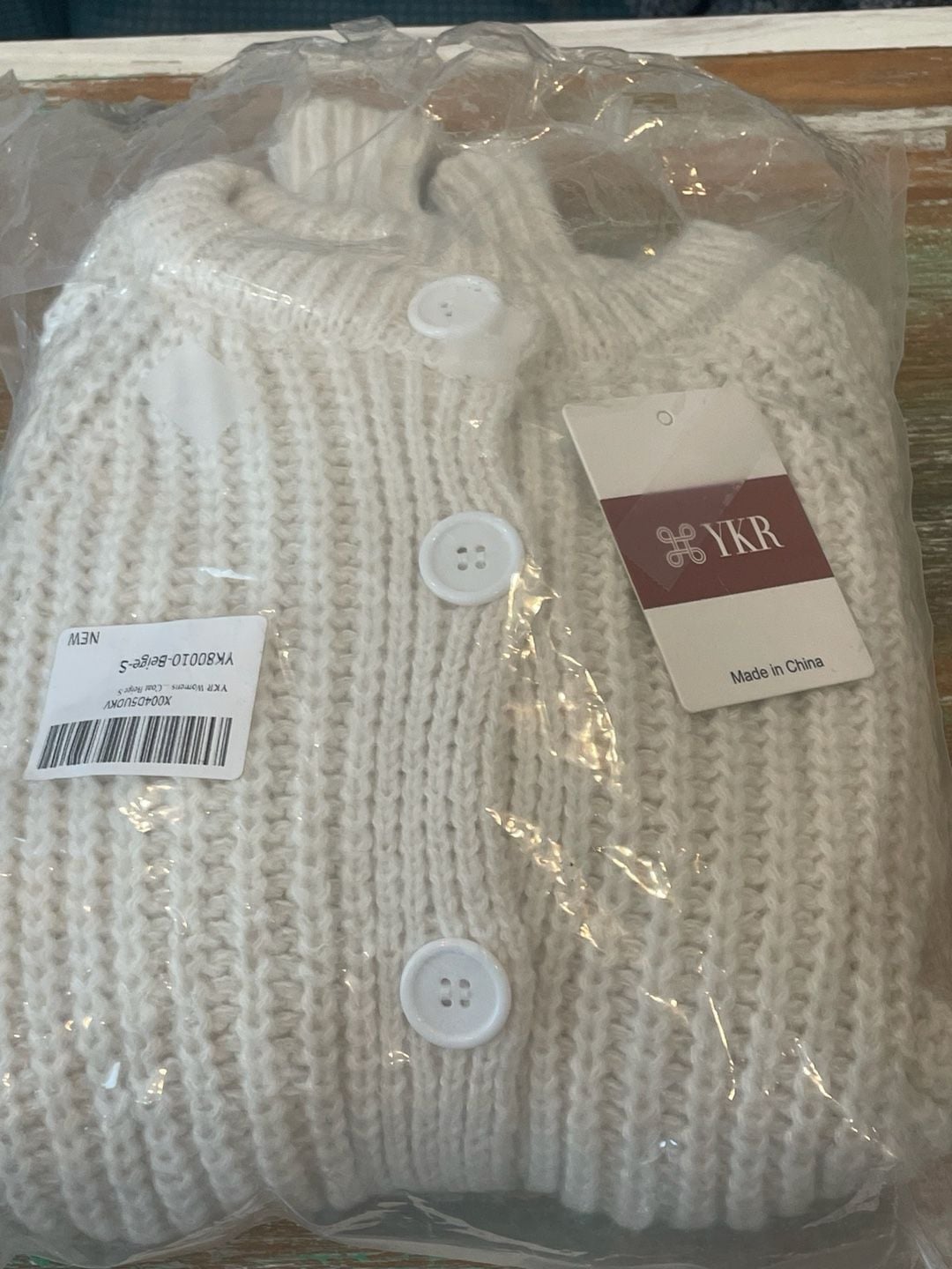 YKR Chunky Knit Cardigan Size S White Button Up Sweater 8