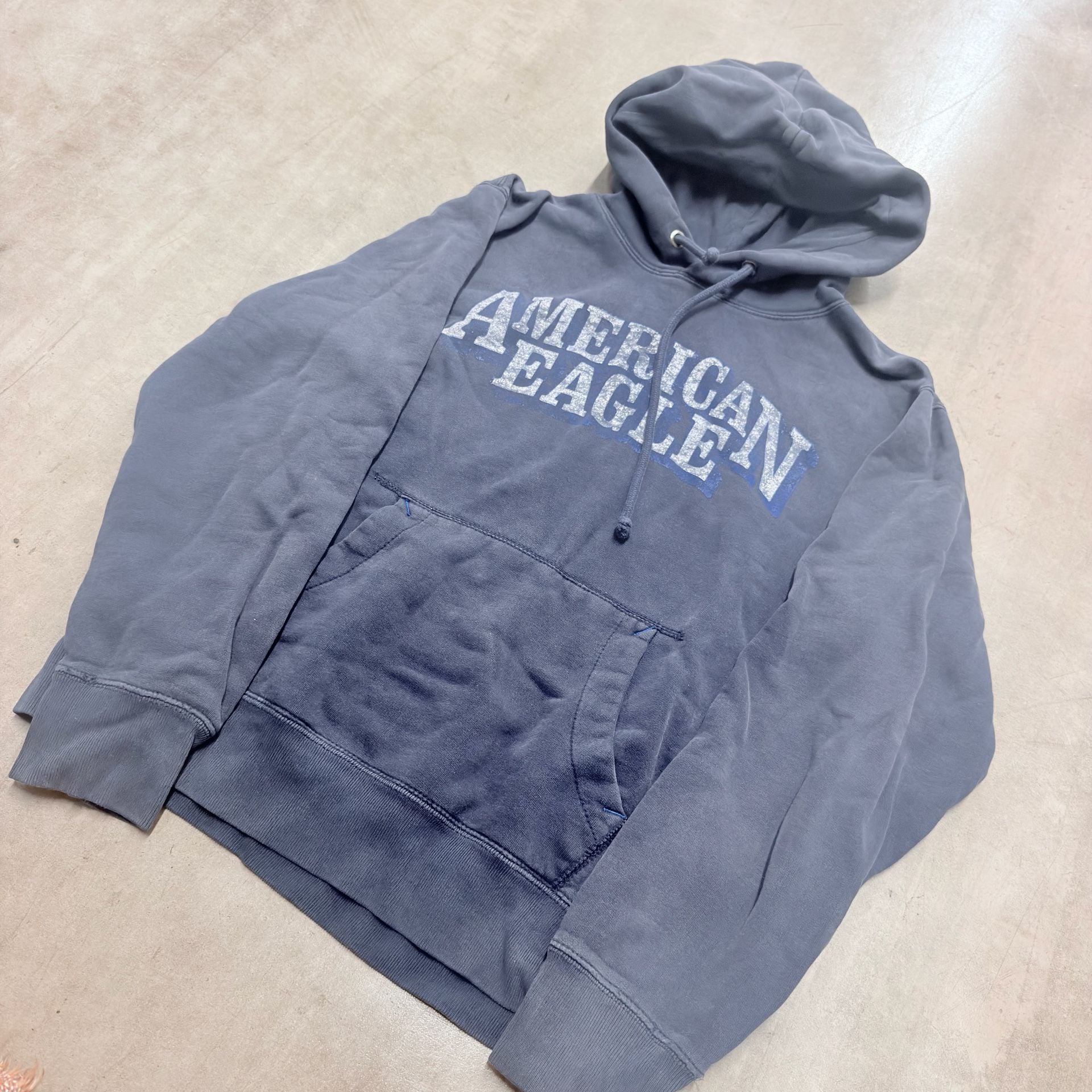 American Eagle Hoodie Size L Blue Cotton Fleece Graphic Pullover 3