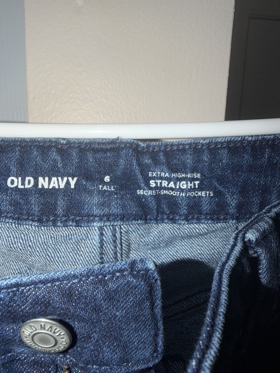 Old Navy Extra High-Rise Straight Jeans Size 6 Tall Blue Micro Pattern 4
