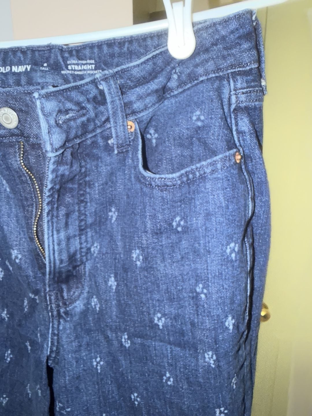 Old Navy Extra High-Rise Straight Jeans Size 6 Tall Blue Micro Pattern 5