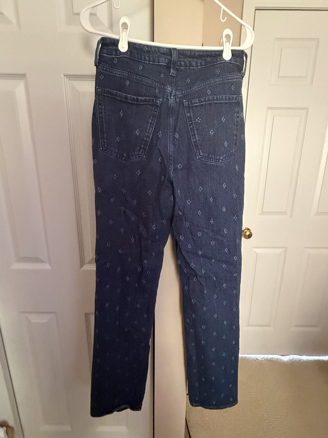 Old Navy Extra High-Rise Straight Jeans Size 6 Tall Blue Micro Pattern 6
