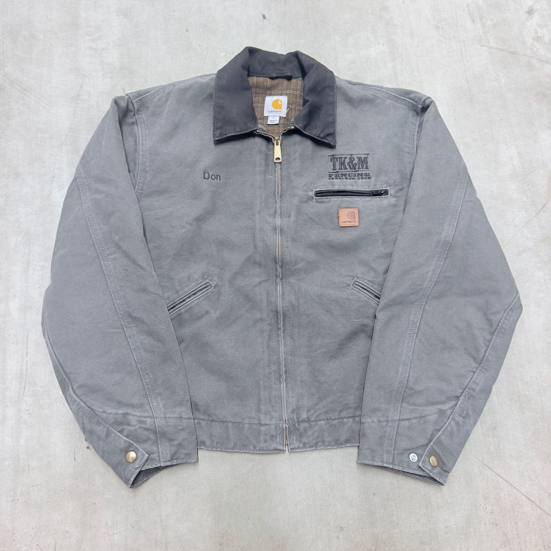 Carhartt Detroit Jacket Size L Gray Embroidered TK&M Fencing 2