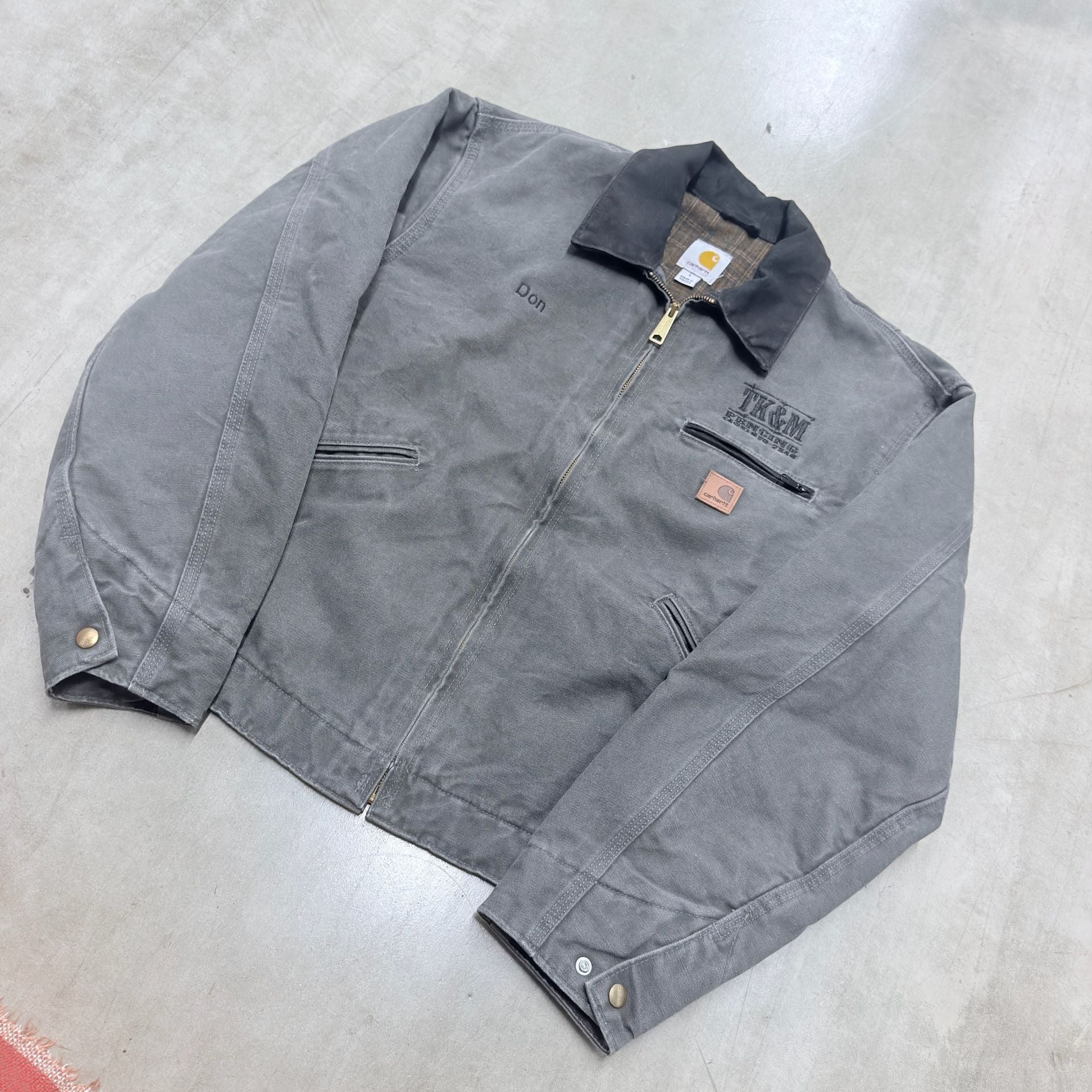Carhartt Detroit Jacket Size L Gray Embroidered TK&M Fencing 3