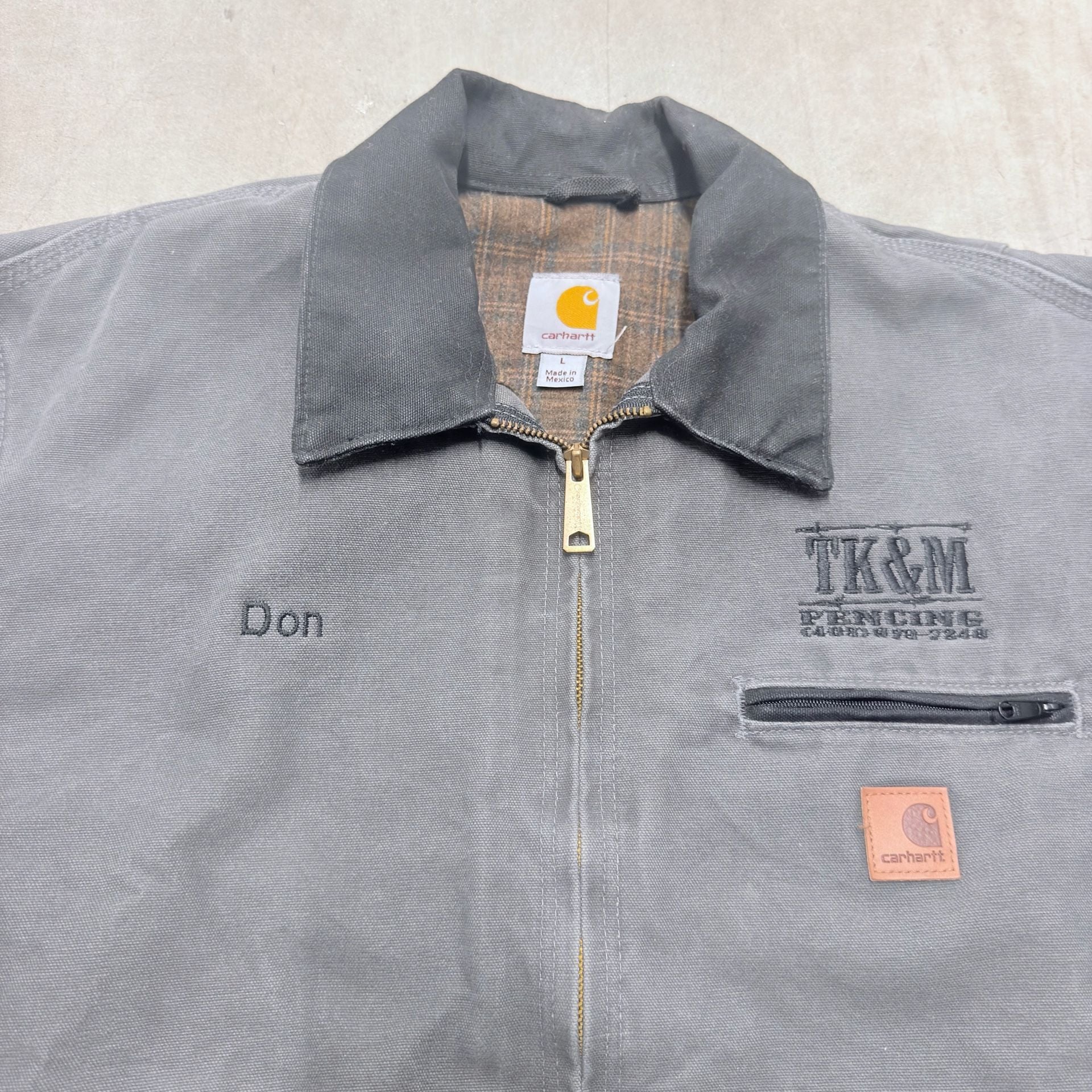 Carhartt Detroit Jacket Size L Gray Embroidered TK&M Fencing 4