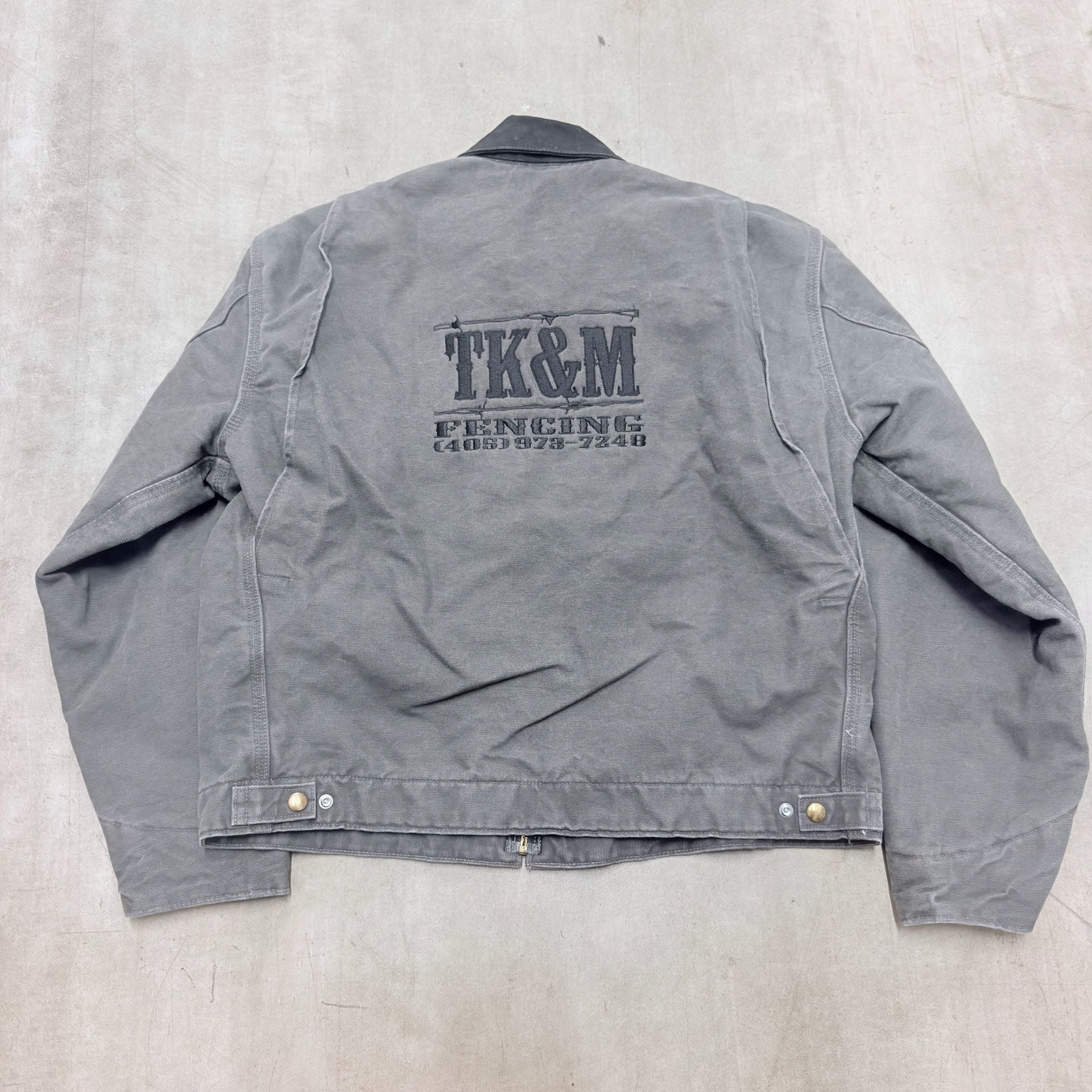 Carhartt Detroit Jacket Size L Gray Embroidered TK&M Fencing 6