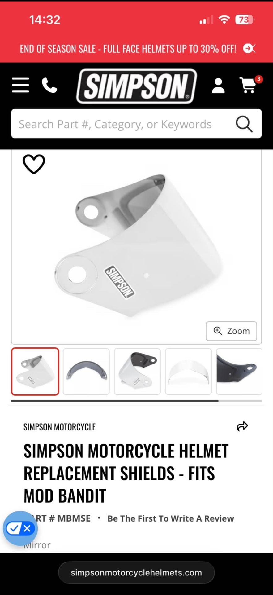 Simpson Mod Bandit Helmet Replacement Shield Mirror Chrome 2