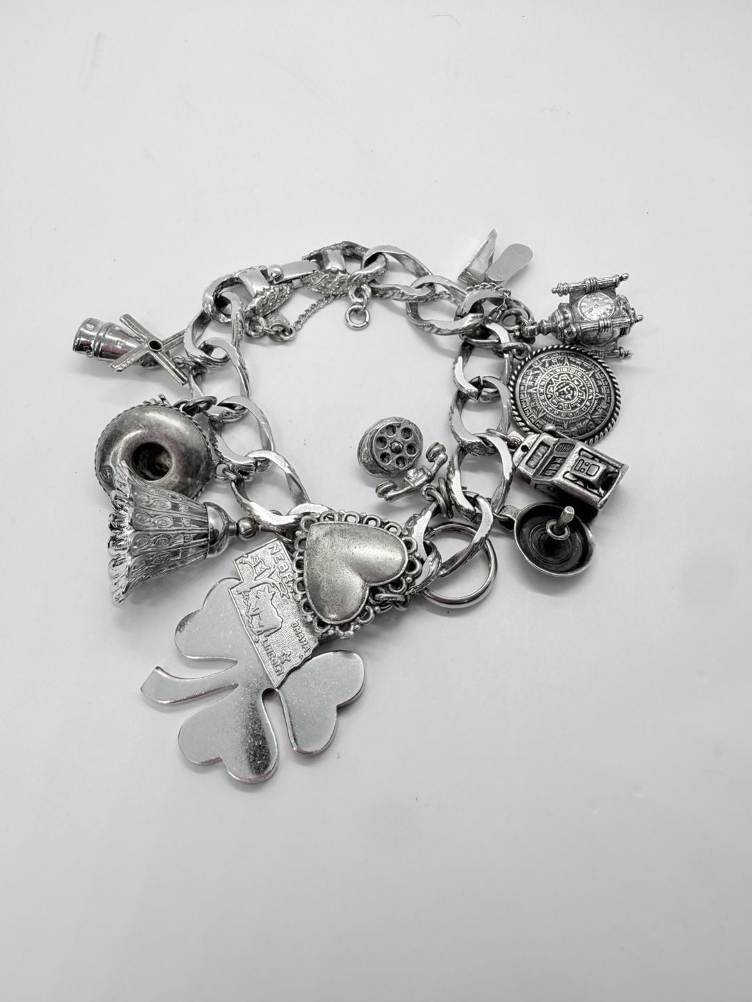 Monet Silver Tone Charm Bracelet With Sterling Silver Charms! 2