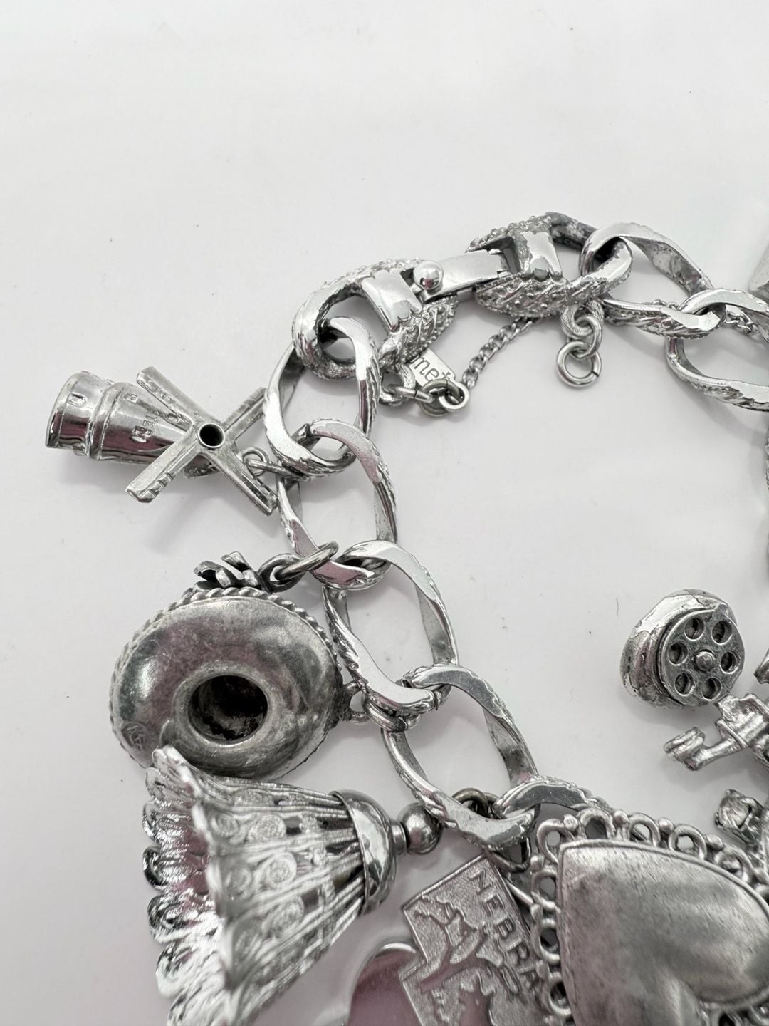 Monet Silver Tone Charm Bracelet With Sterling Silver Charms! 4