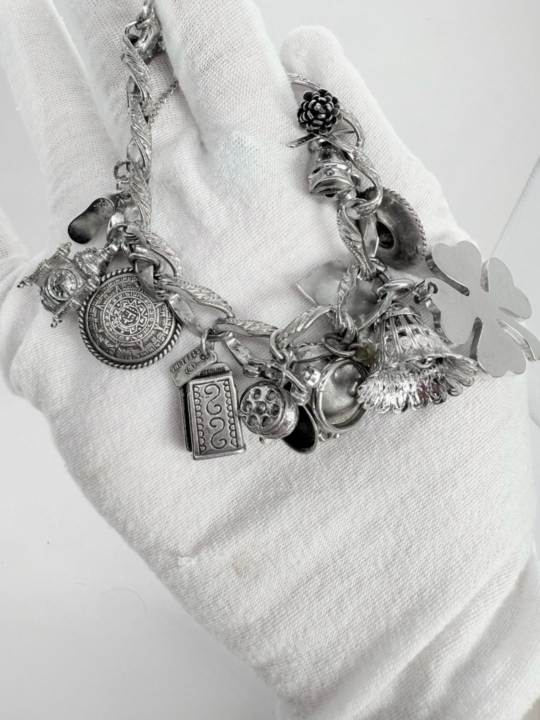 Monet Silver Tone Charm Bracelet With Sterling Silver Charms! 24