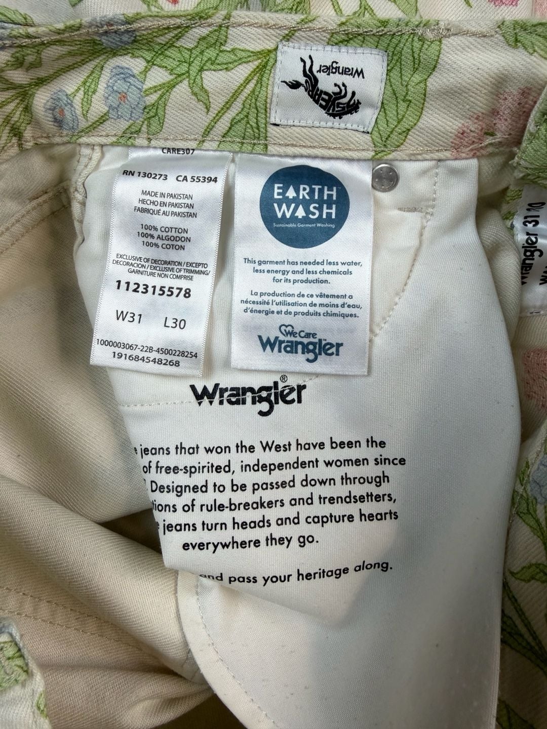Wrangler Floral Flare Jeans W31xL30 Off-White Botanical Print 3