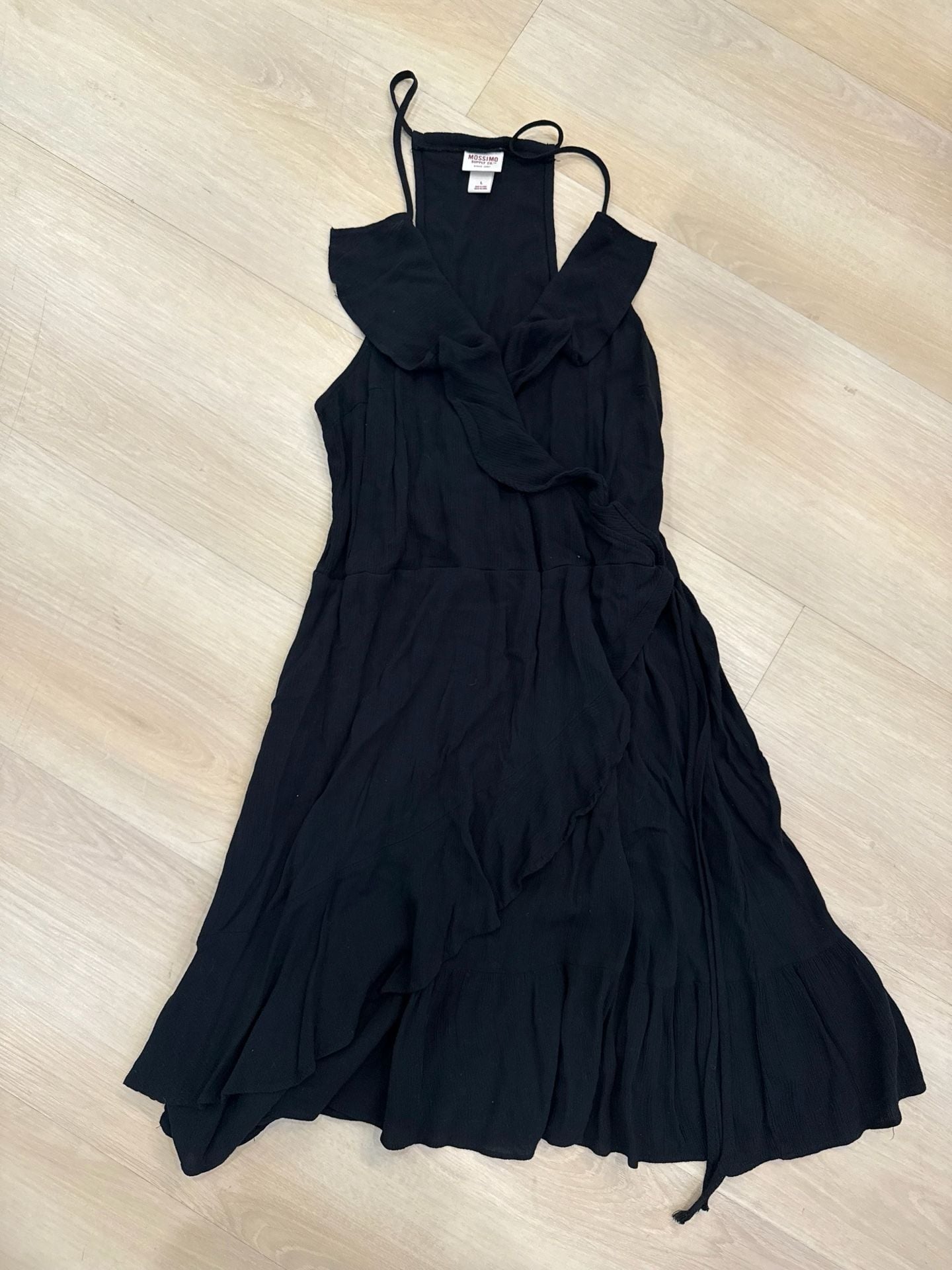 Mossimo Supply Co. Dress Size L Black Rayon Ruffle Wrap High Neck 2