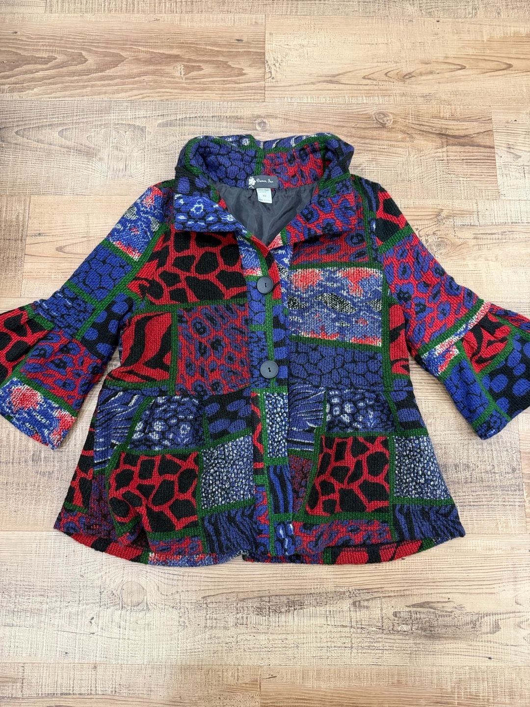 Damee Inc. Patchwork Print Jacket Size XL Colorful Animal Print 2