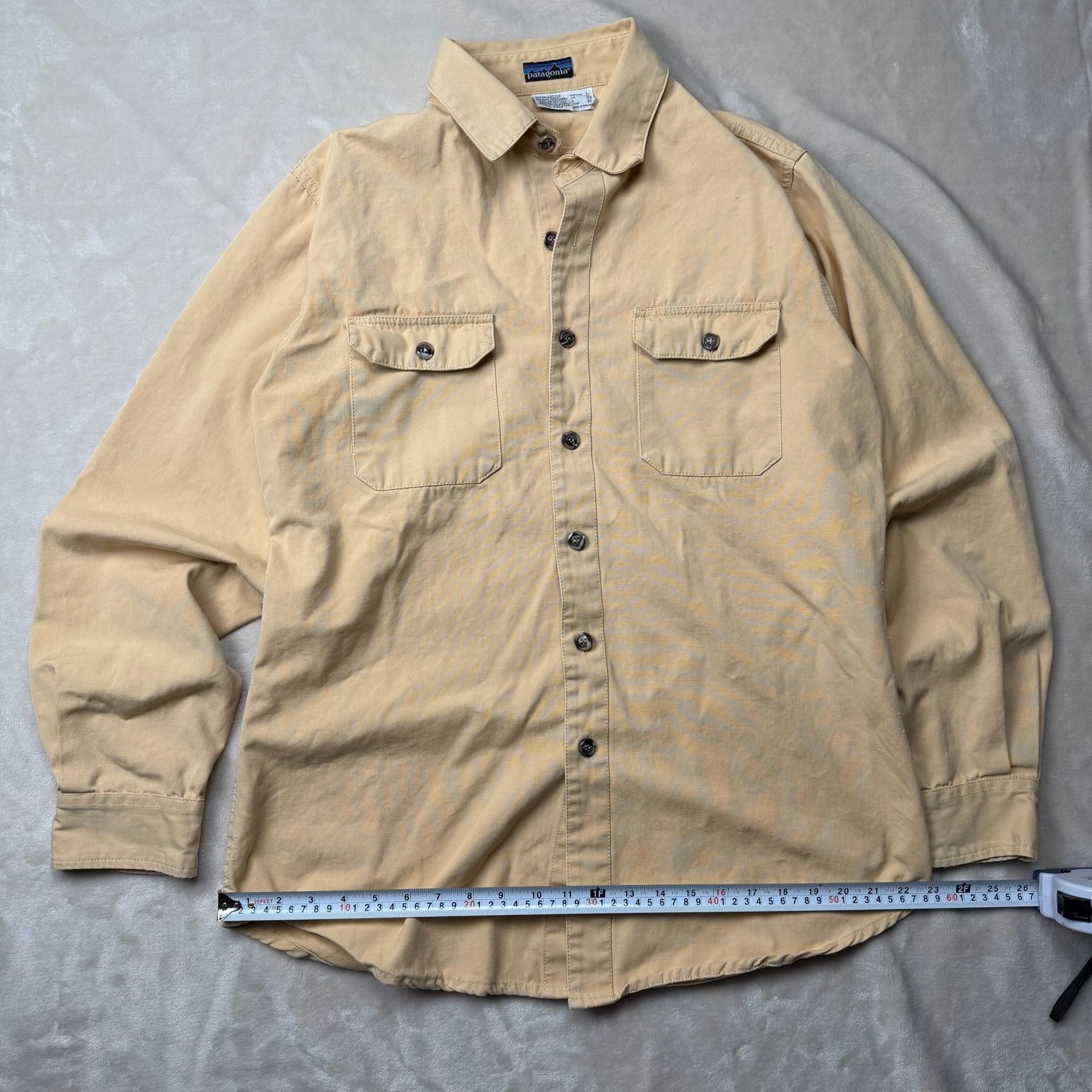 90โs Patagonia Long Sleeve Button Down Shirt Size L Yellow 100% Cotton 4