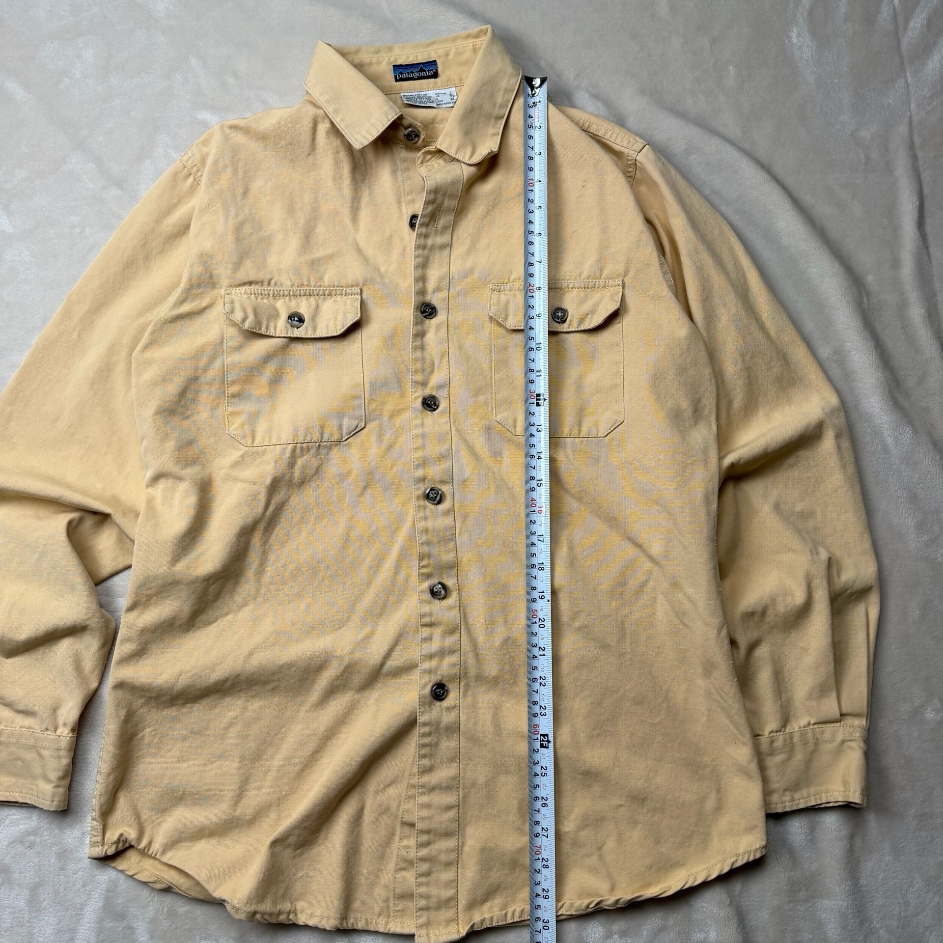 90โs Patagonia Long Sleeve Button Down Shirt Size L Yellow 100% Cotton 5