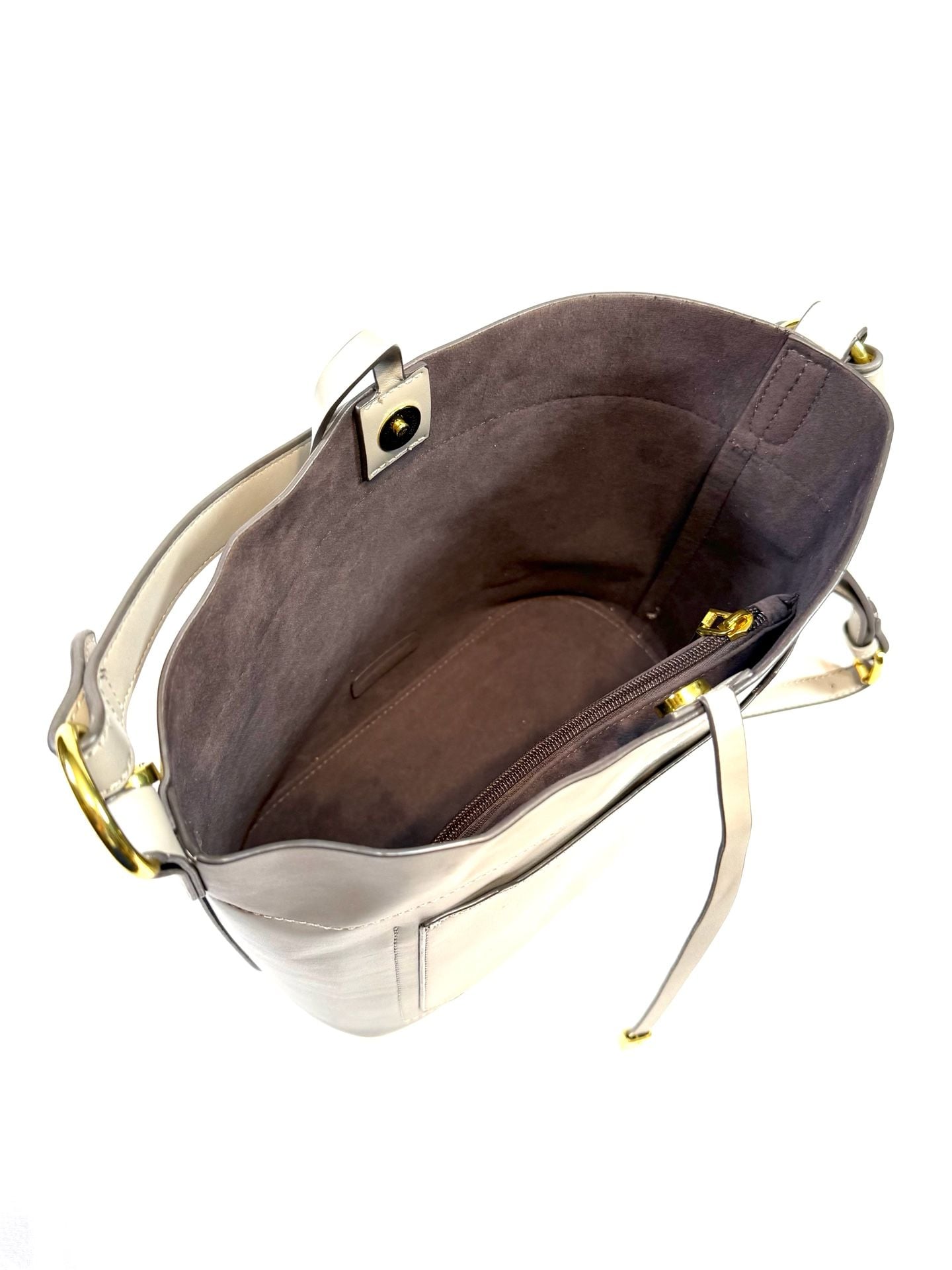 ECOSUSI Women's Bucket Bag Quiet Luxury Old Money Preppy Minimalist Heritage Greige Taupe Vegan Leather Crossbody Shoulder Bag Gold Hardware Drawstring Tie Zip Pocket 5