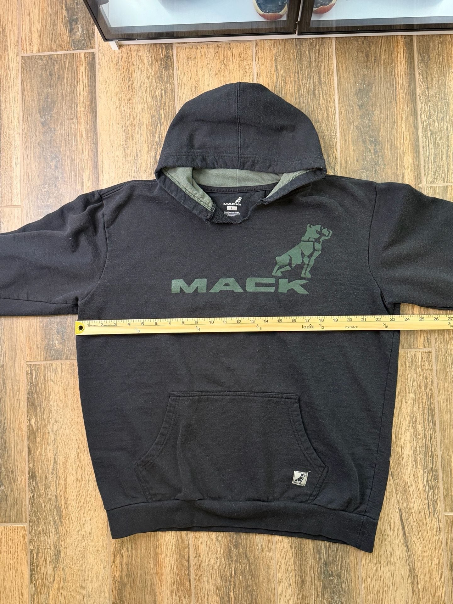 Vintage Mack Trucks Hoodie Size L Black Green Bulldog Logo Pullover Sweatshirt 5