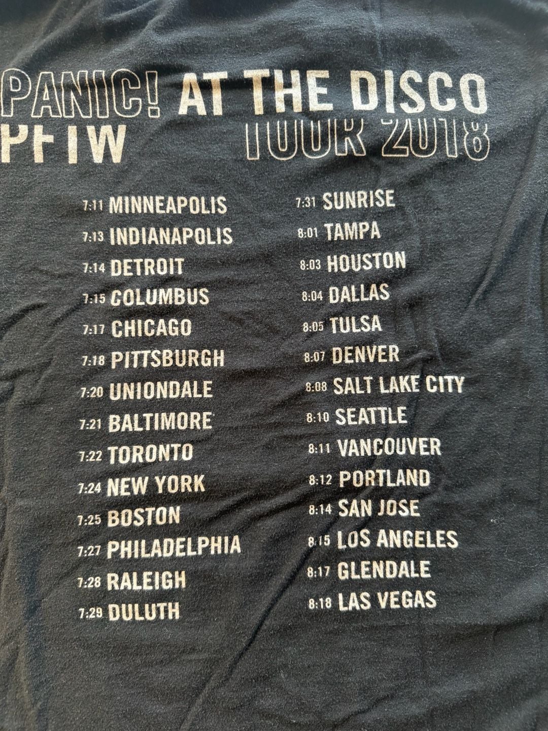 Panic At The Disco Tour 2018 T-Shirt Size M Black 6