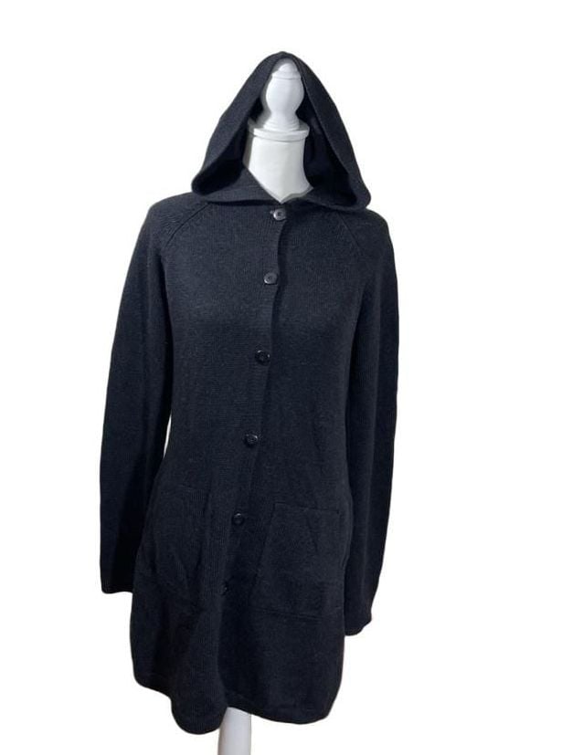 Patagonia 100% Merino Wool Hooded Cardigan Sweater Coat Charcoal Gray, Sz. M 2