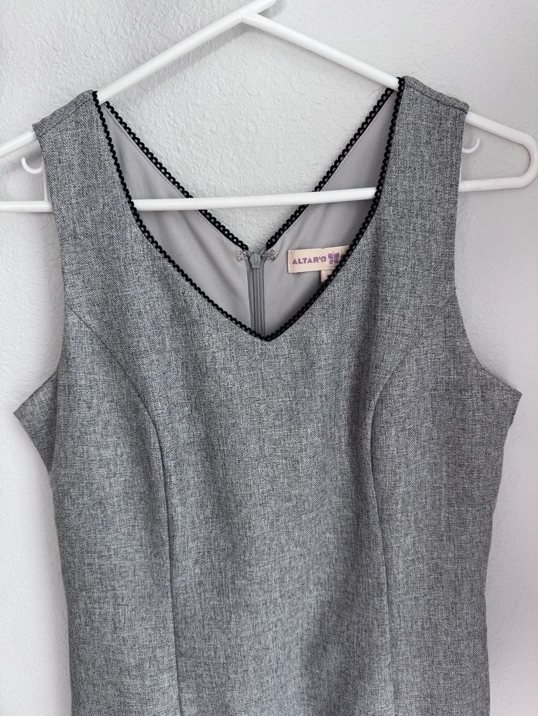 Altar'd State Gray Dress Black Lace Trim V-Neck Sleeveless 7