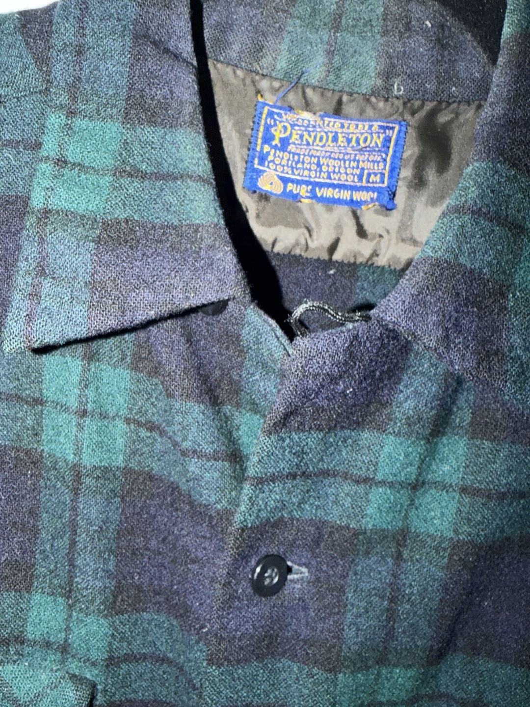 Pendleton Plaid Wool Shirt Size M Green Black Virgin Wool 5