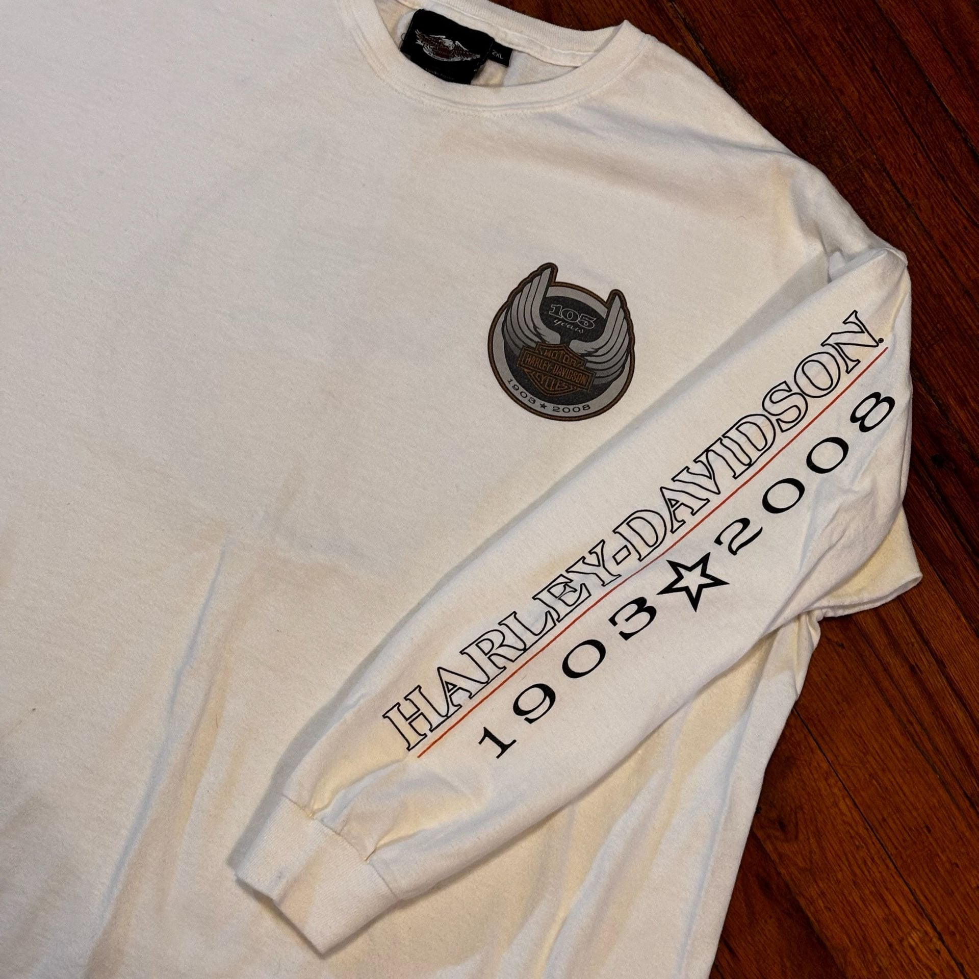 Vintage Y2K Harley-Davidson 105 Years Long Sleeve T-Shirt Size 2XL White 2