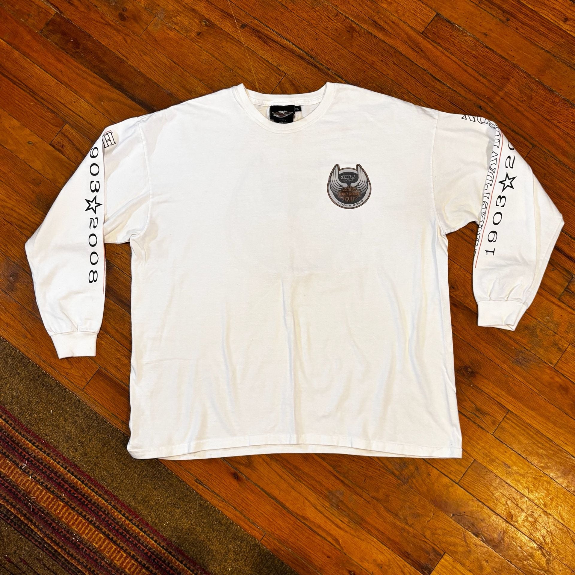 Vintage Y2K Harley-Davidson 105 Years Long Sleeve T-Shirt Size 2XL White 3