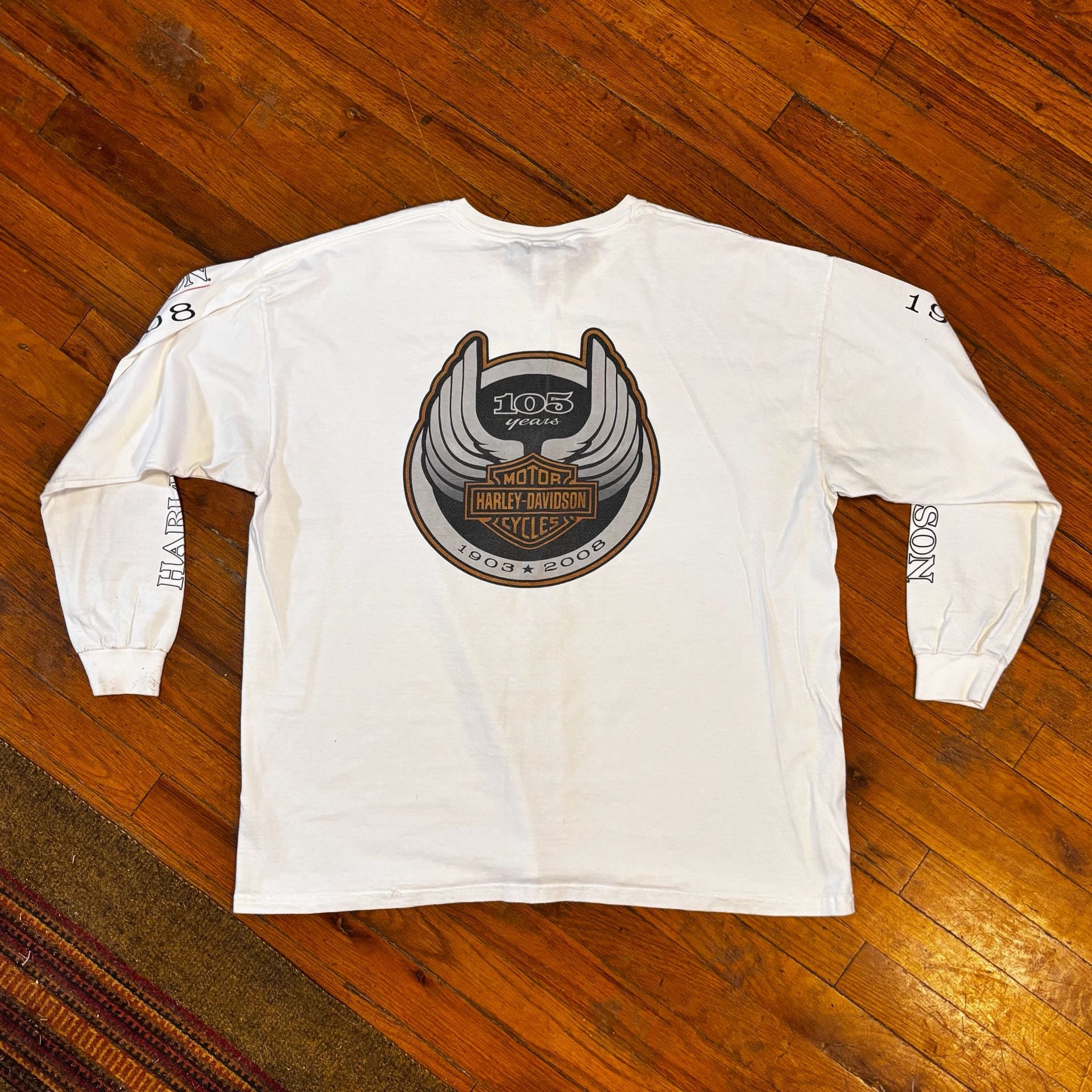 Vintage Y2K Harley-Davidson 105 Years Long Sleeve T-Shirt Size 2XL White 4