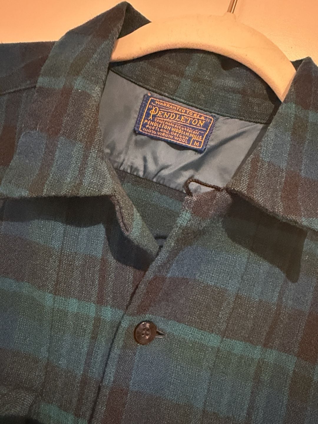 Pendleton Wool Shirt Size M Blue Plaid Virgin Wool Flannel 4
