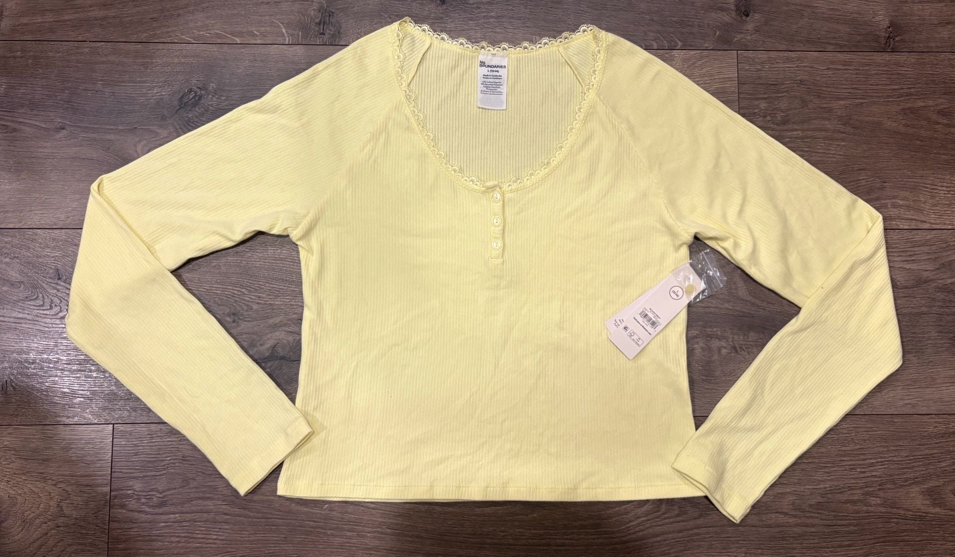 No Boundaries Scoop Henley Lace Size L (12-14) Yellow Breeze 3