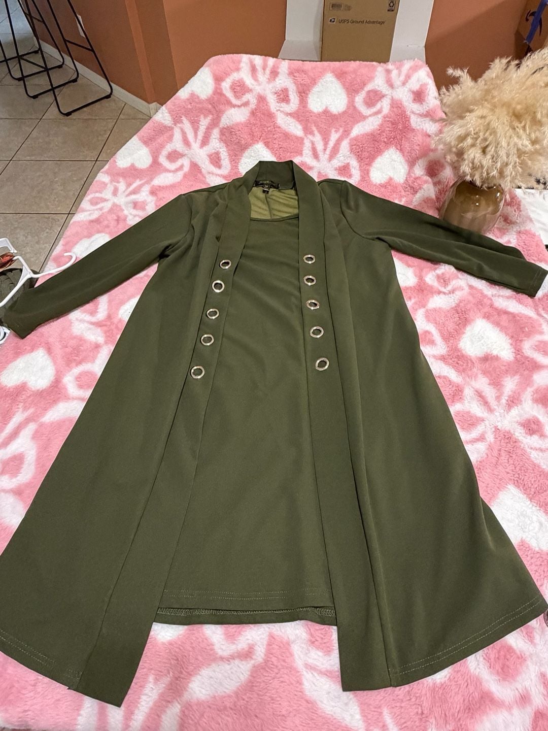 Lexington Avenue NYC Duster Set Size M Olive Green Grommet Accent 2