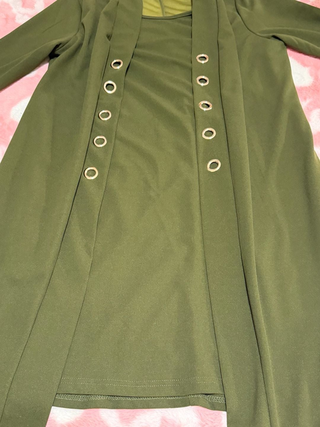 Lexington Avenue NYC Duster Set Size M Olive Green Grommet Accent 3