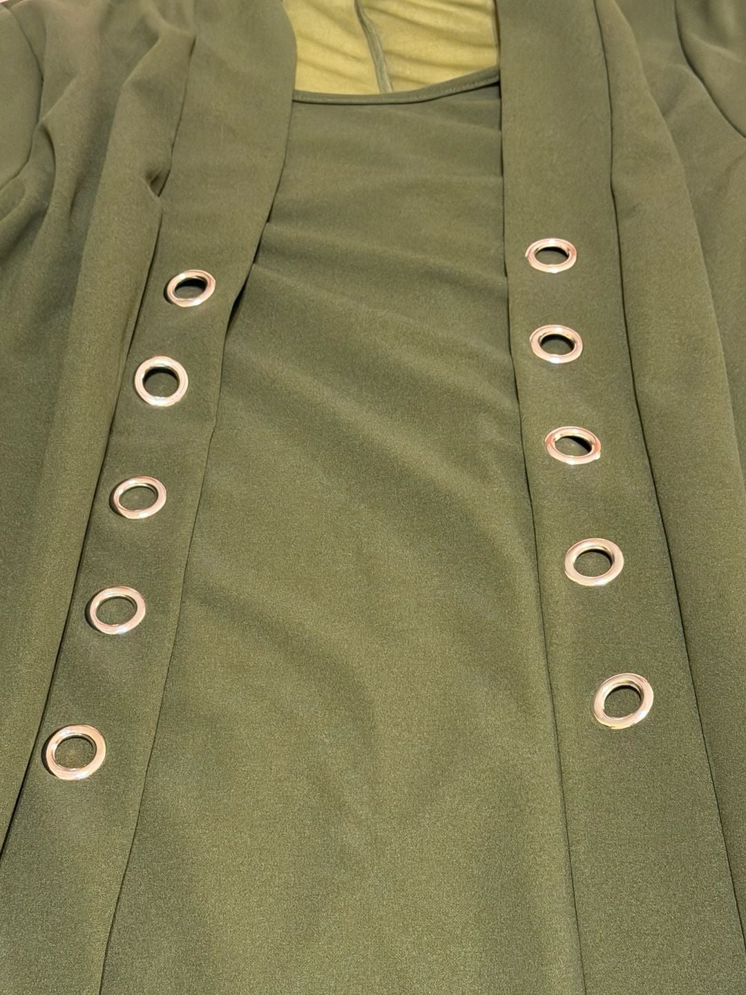 Lexington Avenue NYC Duster Set Size M Olive Green Grommet Accent 4