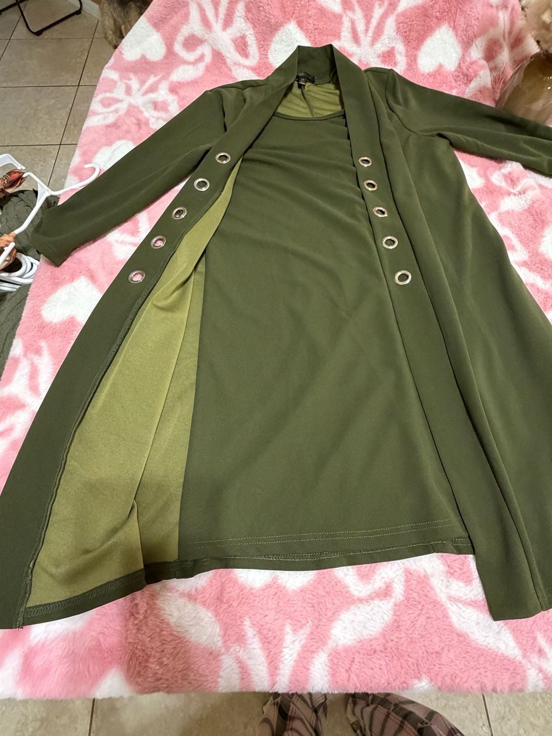 Lexington Avenue NYC Duster Set Size M Olive Green Grommet Accent 6
