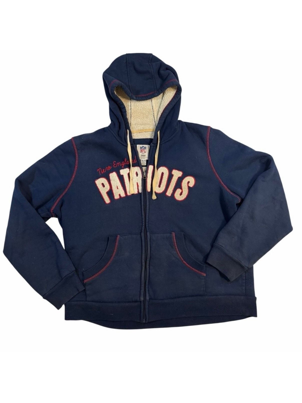 New England Patriots NFL Team Apparel Zip Up Hoodie XXL Blue Sherpa Lined 2