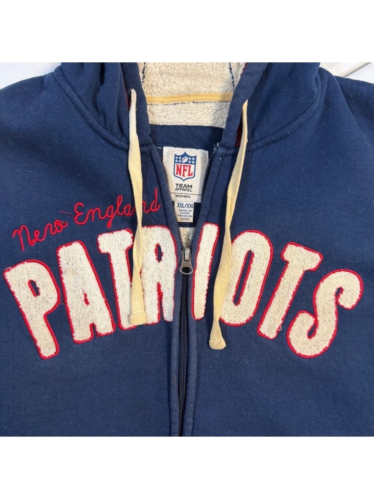 New England Patriots NFL Team Apparel Zip Up Hoodie XXL Blue Sherpa Lined 4