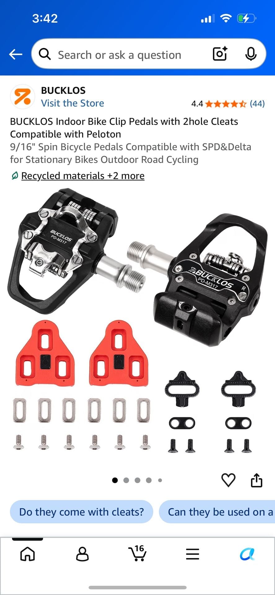BUCKLOS Indoor Bike Clip Pedals with 2hole Cleats Compatible with Peloton 2