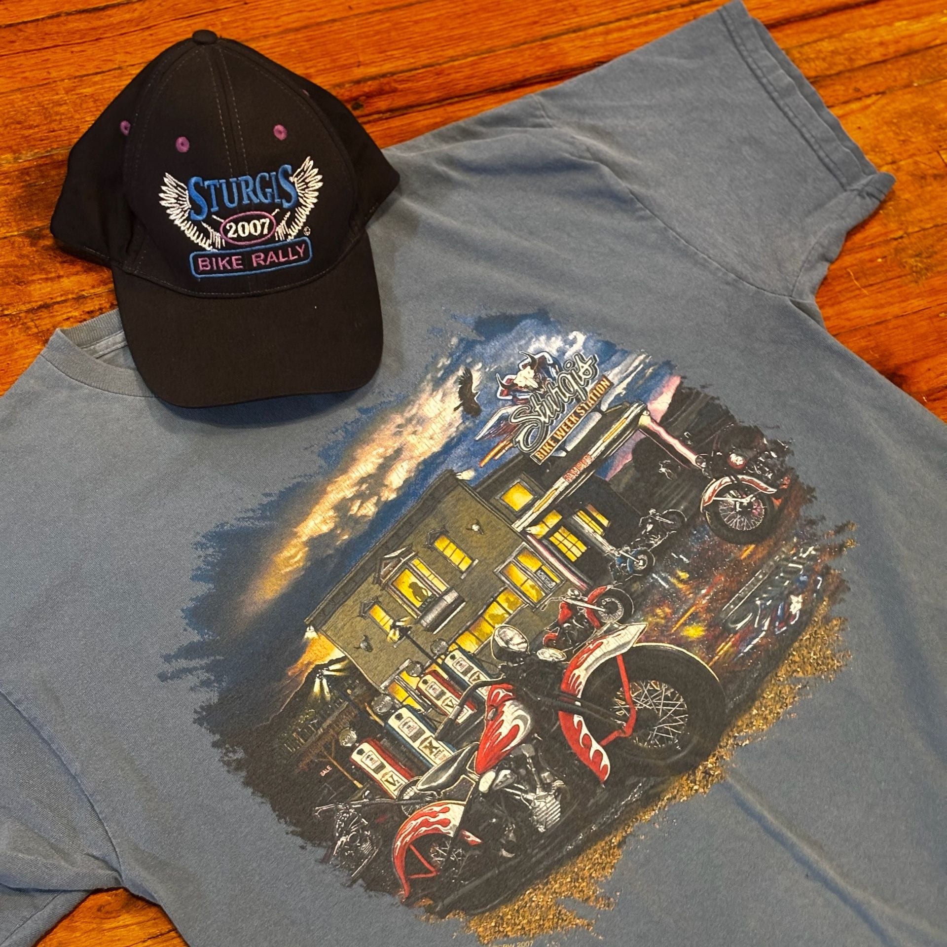 2007 Sturgis Bike Week Graphic T-Shirt Size L and Matching Hat Bundle  13